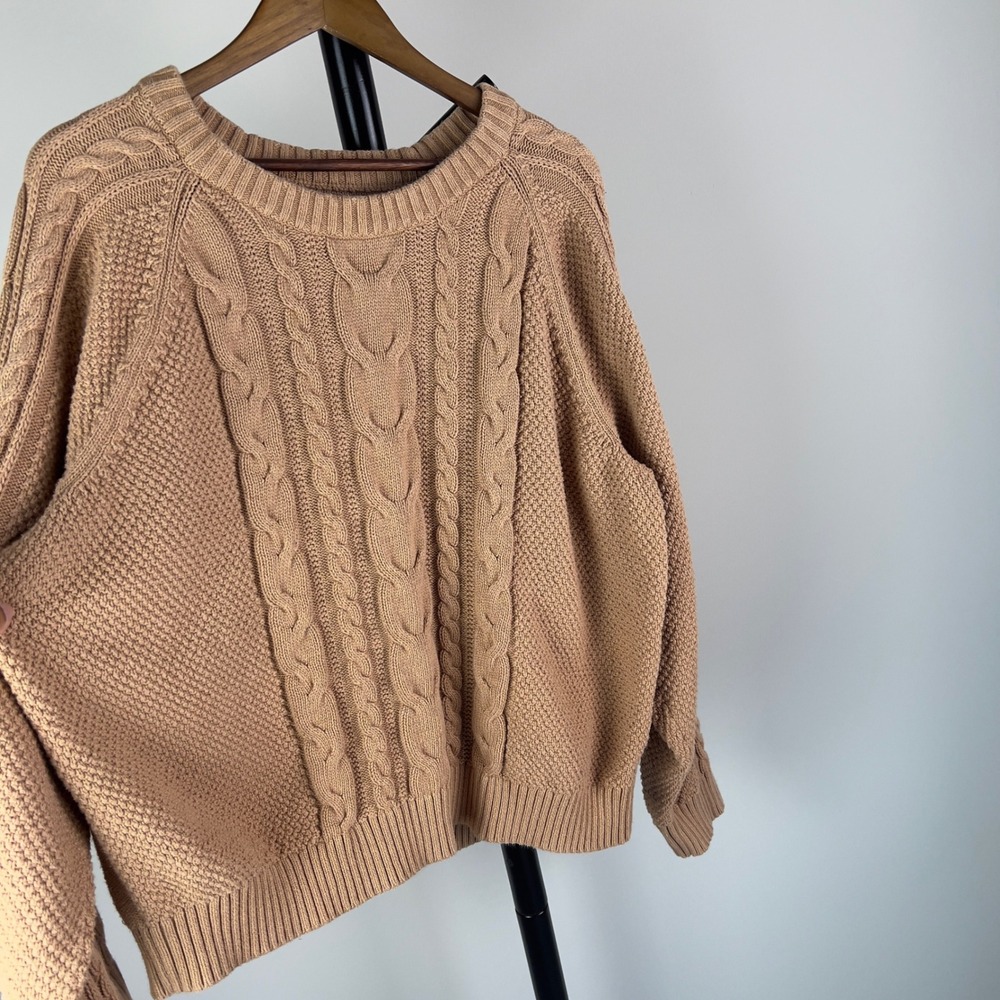 GAP Tan Camel 100% Cotton Heavy Cable Knit Crewneck Sweater - Size XXL